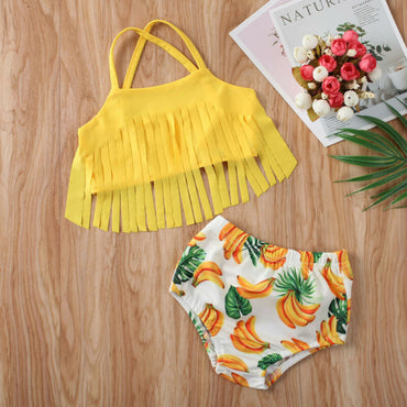 Banana print tassel swimsuit