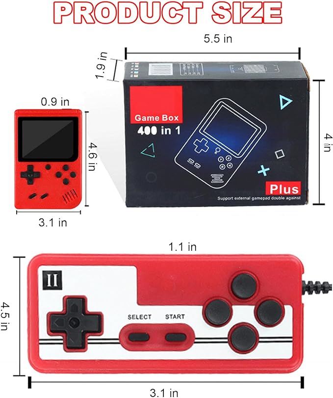 Handhållen spelkonsol, Tiny Tendo 400-spel, bärbar retro-videospelskonsol, Tinytendo handhållen konsol, 400 i 1-spelkonsol med spelkontroll, stöd för 2 spelare att spela på TV