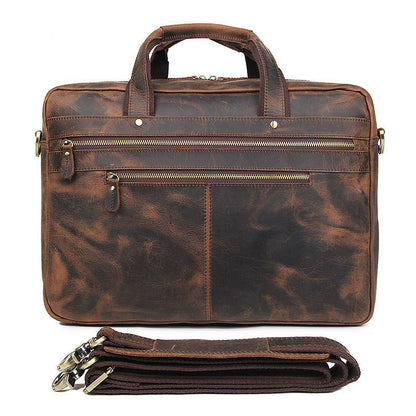 Vintage leather men's bag crazy horse leather briefcase