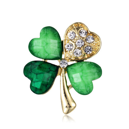 Four-leaf clover brooch, rhinestone brooch, alloy brooch