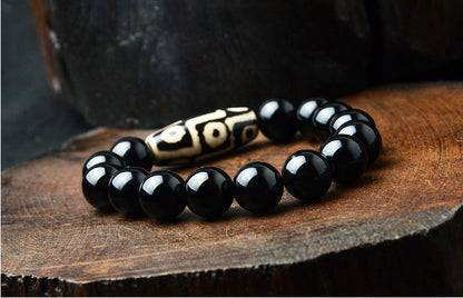 Naturligt svart agatarmband för män och kvinnor armband i etnisk stil retro svart agat nio ögon pärlor pärlor presentsmycken
