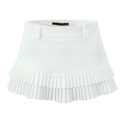 Professional Women's Pleated Mini Skirt - Polyester Stitching Design (3 Colors, S-L, Splicing Elements)