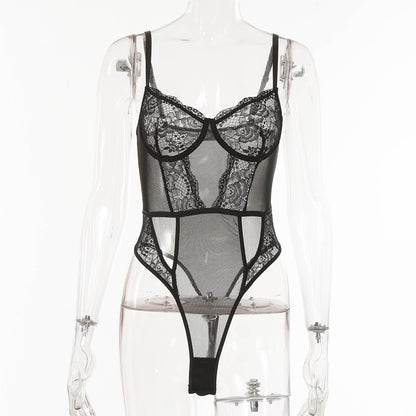 Women's Sexy Lingerie With Steel Ring Lace Bracing Bodysuit