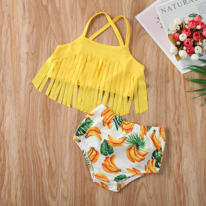 Maillot de bain à pompons imprimé banane