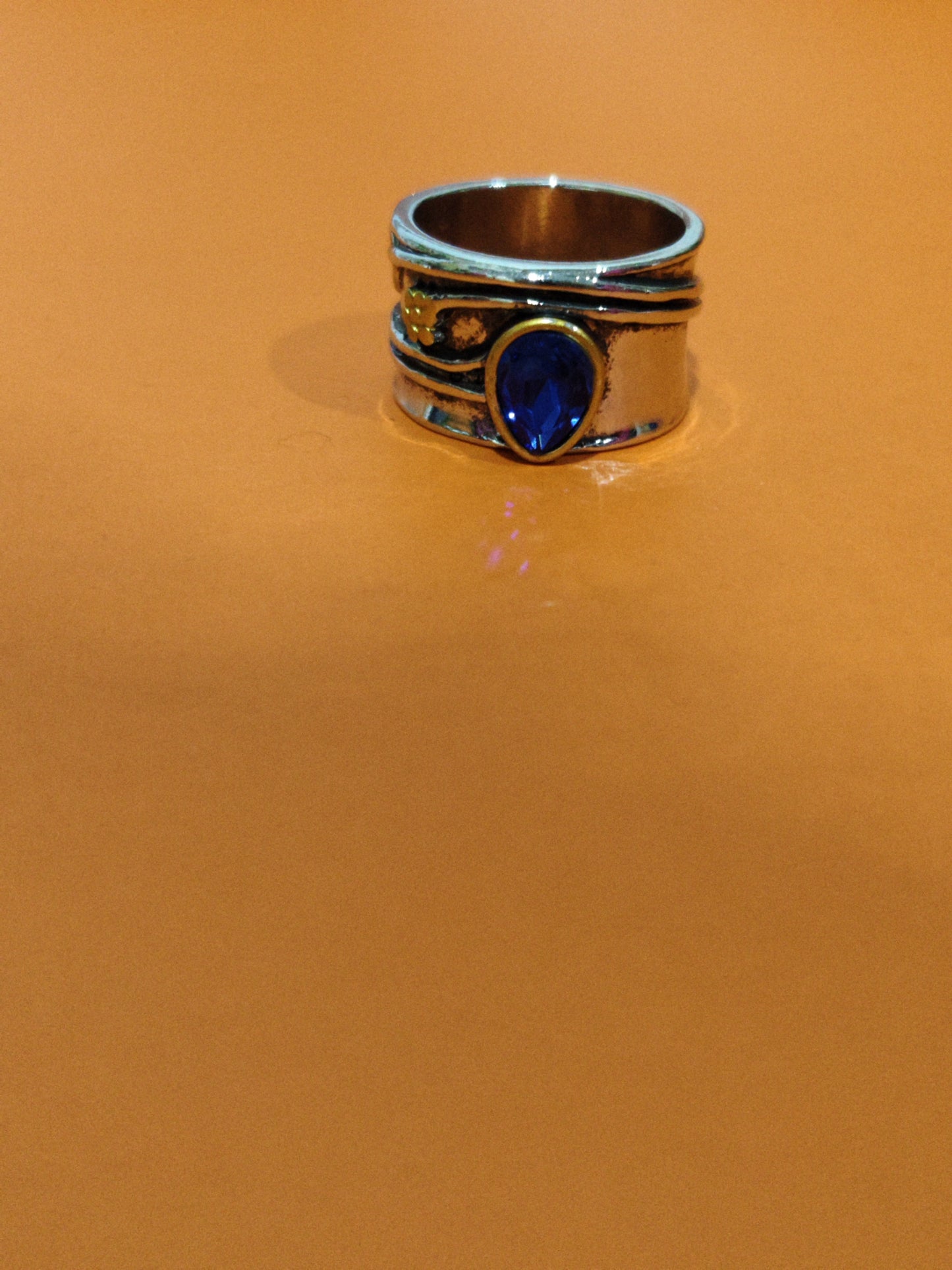 Aquamarine Ring  Water Drop Two-tone Alloy