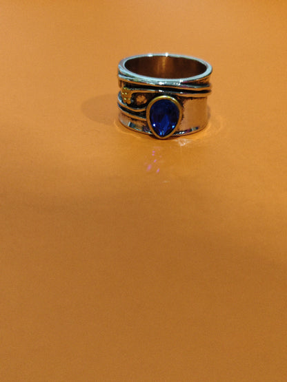 Aquamarine Ring  Water Drop Two-tone Alloy