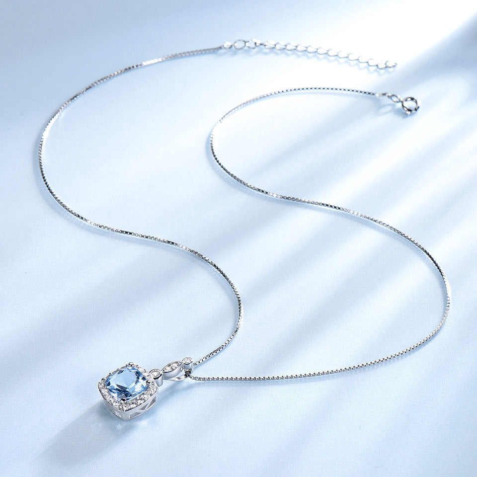 925 Sterling Silver Necklace Sky Blue Topaz Four-Piece Set - Elegant Jewelry Collection