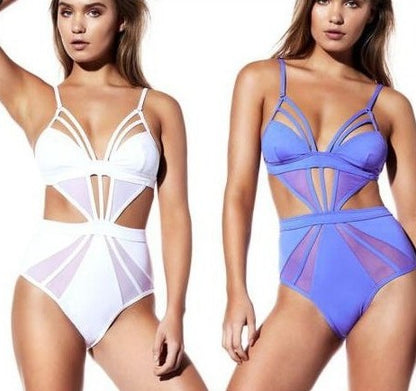 Kvinnor sommarbaddräkter Sexiga ärmlösa baddräkt i ett stycke Hollow Out Monokini Push Up Sheer Bikini Badkläder Strandkläder S-XL 