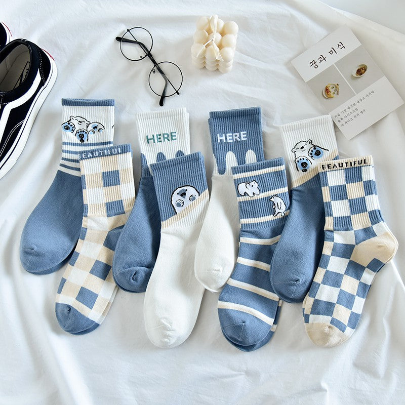 Student Socks Children's Medium Long Blue Striped Socks