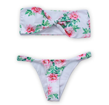 Bandeau Bikini Floral Swimwear Print Swimsuit Brazilian Biquini Sexy Thong Bikinis Set Bow Bathing Suit Maillot De Bain S-L