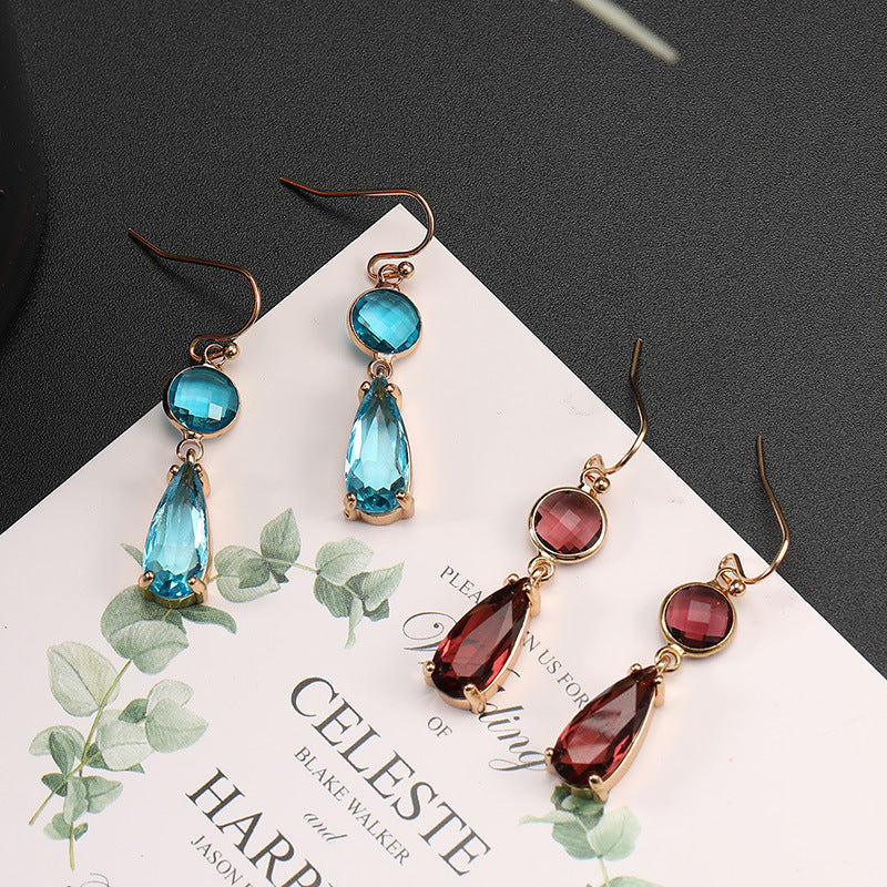 Copper Edging Geometric Multicolor K9 Glass Crystal Pendant Earrings