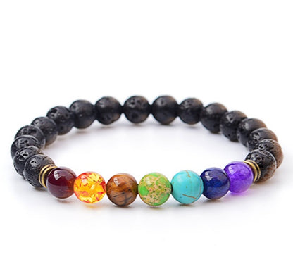 Handmade Black Lava Seven Chakra Healing Balance Beaded Bracelet