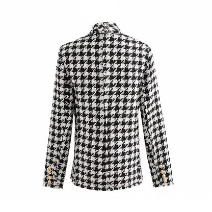 Houndstooth jacka dam höst retro tjock rutig jacka