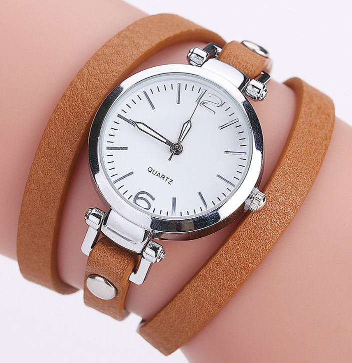 Montre-Bracelet circulaire pour femmes, bracelet en PU, alliage Simple, petit cadran, montre pour femmesM