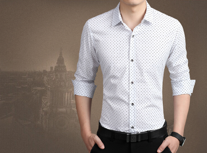 Fashion Male Shirt Long-Sleeves Tops Polka Dot Printing Mens Dress Shirts Slim Men Shirt Plus Size M-5XL FGT