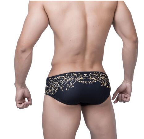 Men Short Swim Briefs Vintage Gold Foil Printed Swimsuit