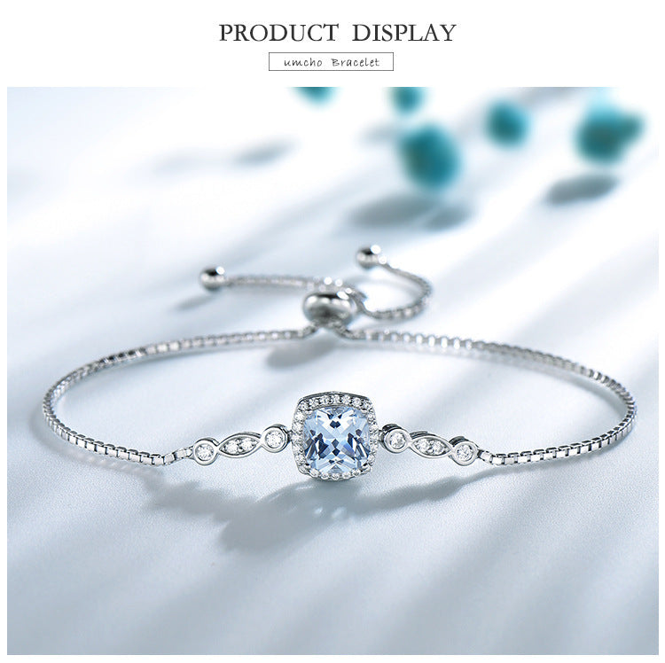 925 Sterling Silver Necklace Sky Blue Topaz Four-Piece Set - Elegant Jewelry Collection