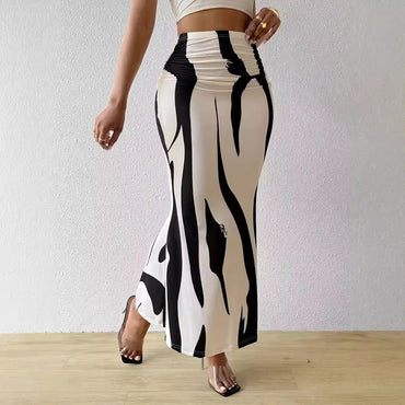 Professional European American Zebra Pattern Slimming Hip Skirt - Polyester Design (14 Colors, S-XL, Temperament Commute)