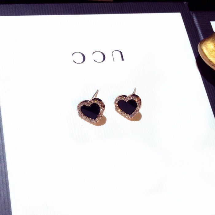 Enamel Heart Stud Rose jewelry Black Earring Wedding Gifts