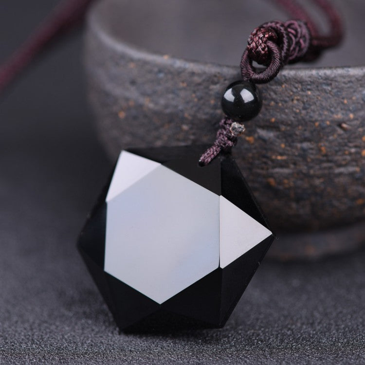 Natural Obsidian pendants, six star necklace, sweater chain, pendulum energy stone necklace, men and women clavicle chain