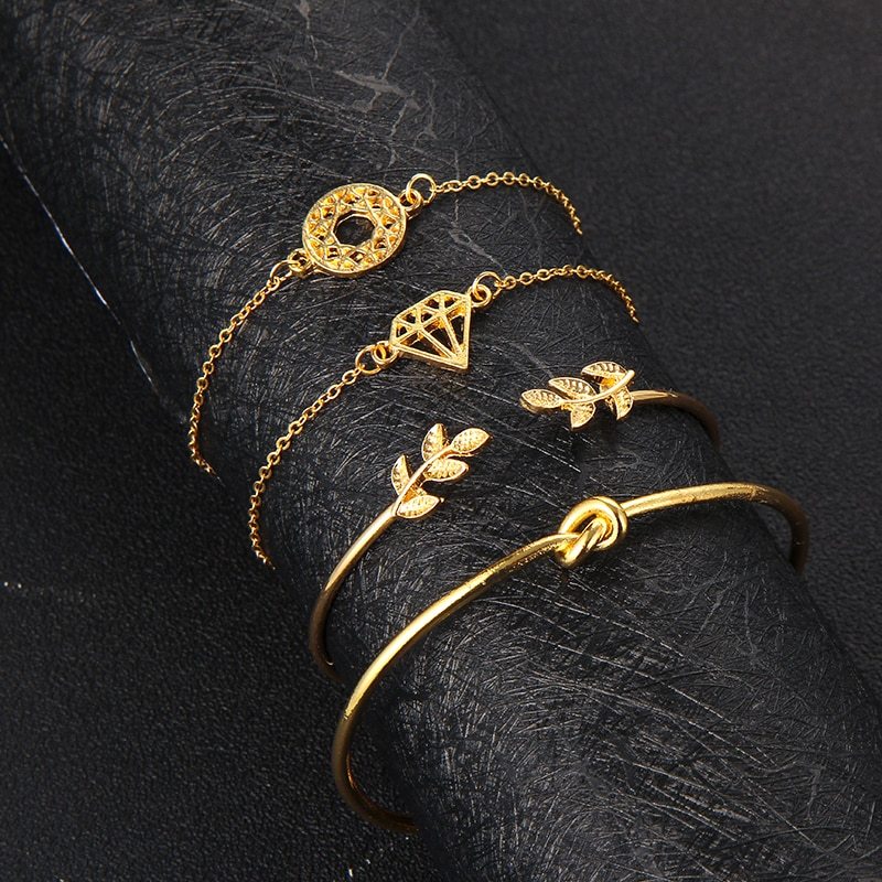 Tocona T Mode Bohemisk Lövknut Handmanschett Länkkedja Charm Armband För Kvinnor Guldarmband Femme Smycken 6115