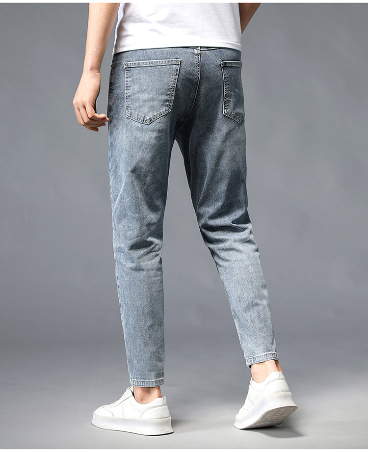 Nine-Point Washed Small Feet Jeans Straight-Leg Pants Men