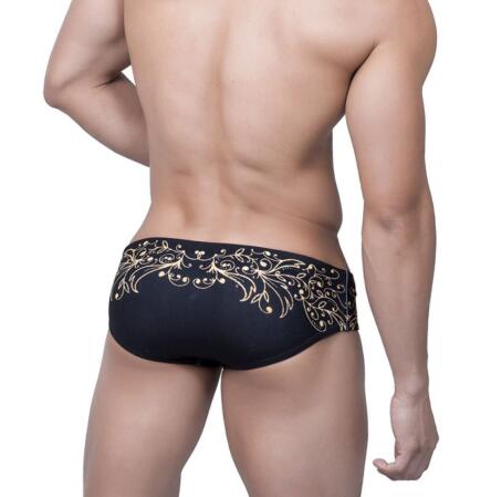 Men Short Swim Briefs Vintage Gold Foil Printed Swimsuit