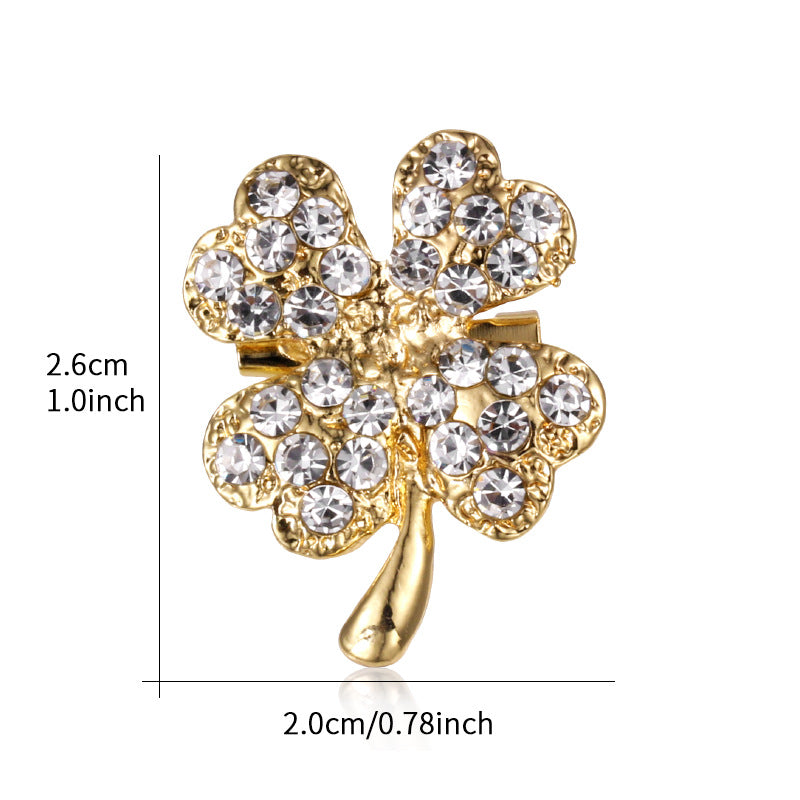 Broche trèfle à quatre feuilles, broche en strass, broche en alliage