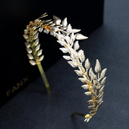 Accessoires de cheveux de couronne d'alliage de bandeau de feuille d'or de mariée