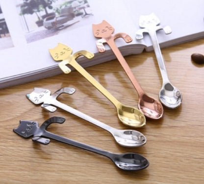 Cross-border 304 stainless steel spoon cartoon cat handle hanging coffee spoon