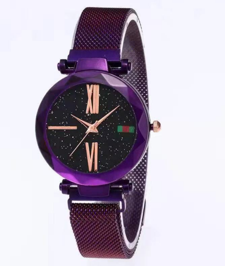 Montres de luxe en maille pour femmes, horloge avec boucle magnétique, diamant étoilé, Surface géométrique, montre-bracelet à Quartz