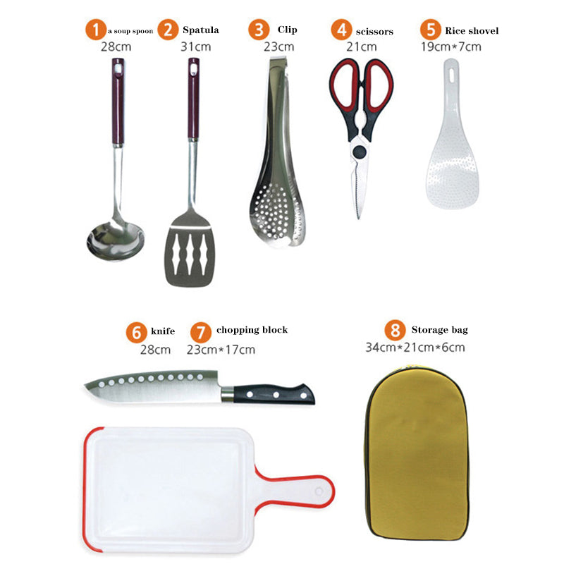 Ensemble d'ustensiles de cuisine de Camping, 8 pièces, organisateur de voyage, accessoires de gril, équipement Compact Portable pour barbecue Camping randonnée