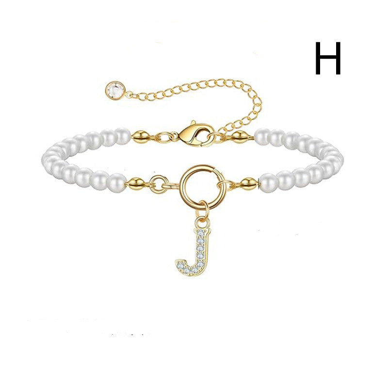 2024 Nytt Mode Toggle Lock Initial Armband Kvinnor AZ Bokstav Hänge 6mm Pärlarmband För Kvinnor Smycken Gåva