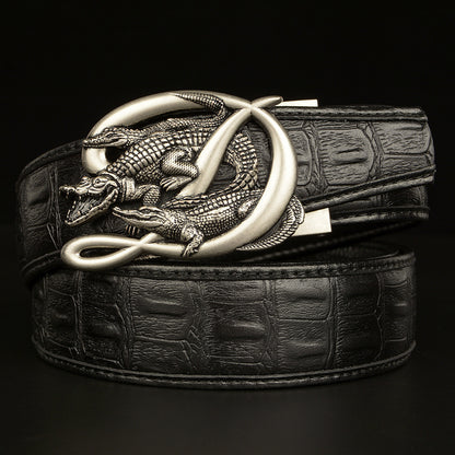 Men's Crocodile Buckle Belt Real Cowhide Automatic - Exotic Luxury