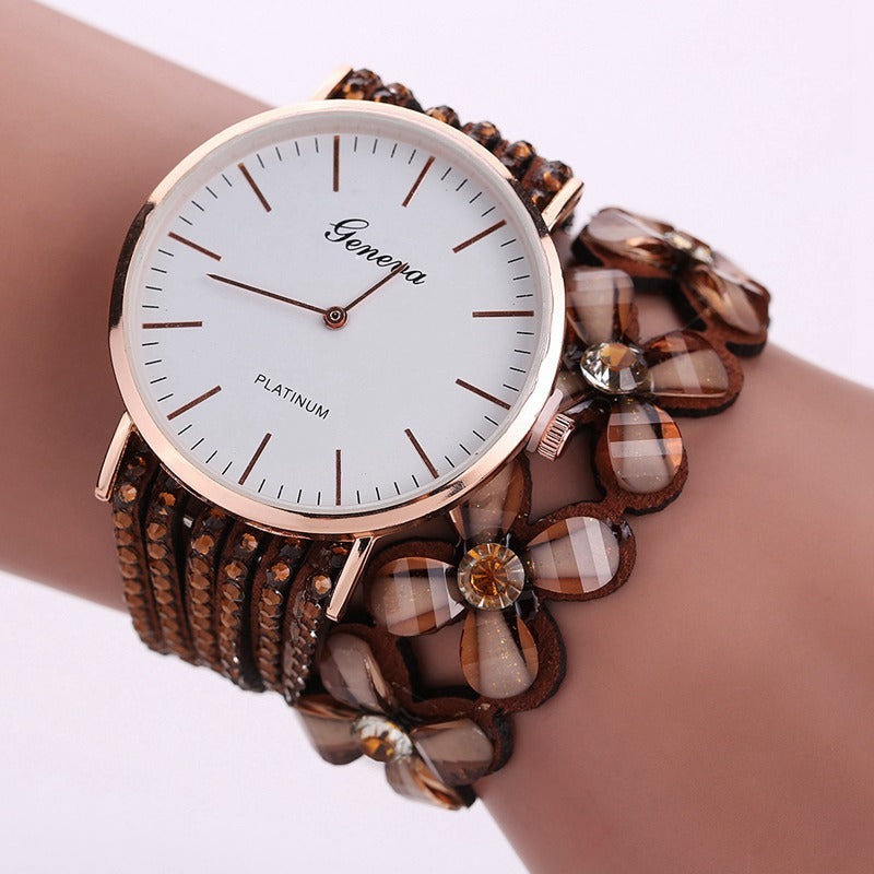 Mode genève fleurs montres femmes robe élégante Quartz Bracelet dames montre cristal diamant montre-Bracelet cadeau Reloj Mujer