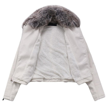VESTE CHAUDE EN SIMILI CUIR AVEC COL FOURRURE DÉTACHABLE