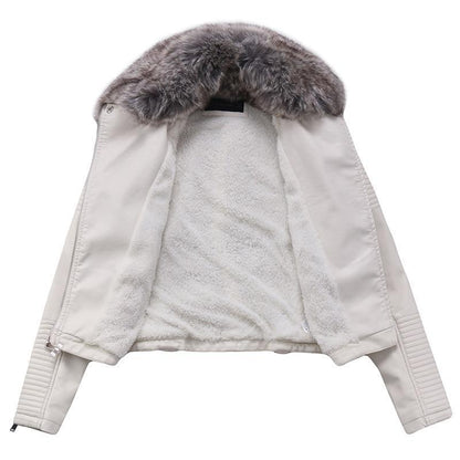 VESTE CHAUDE EN SIMILI CUIR AVEC COL FOURRURE DÉTACHABLE