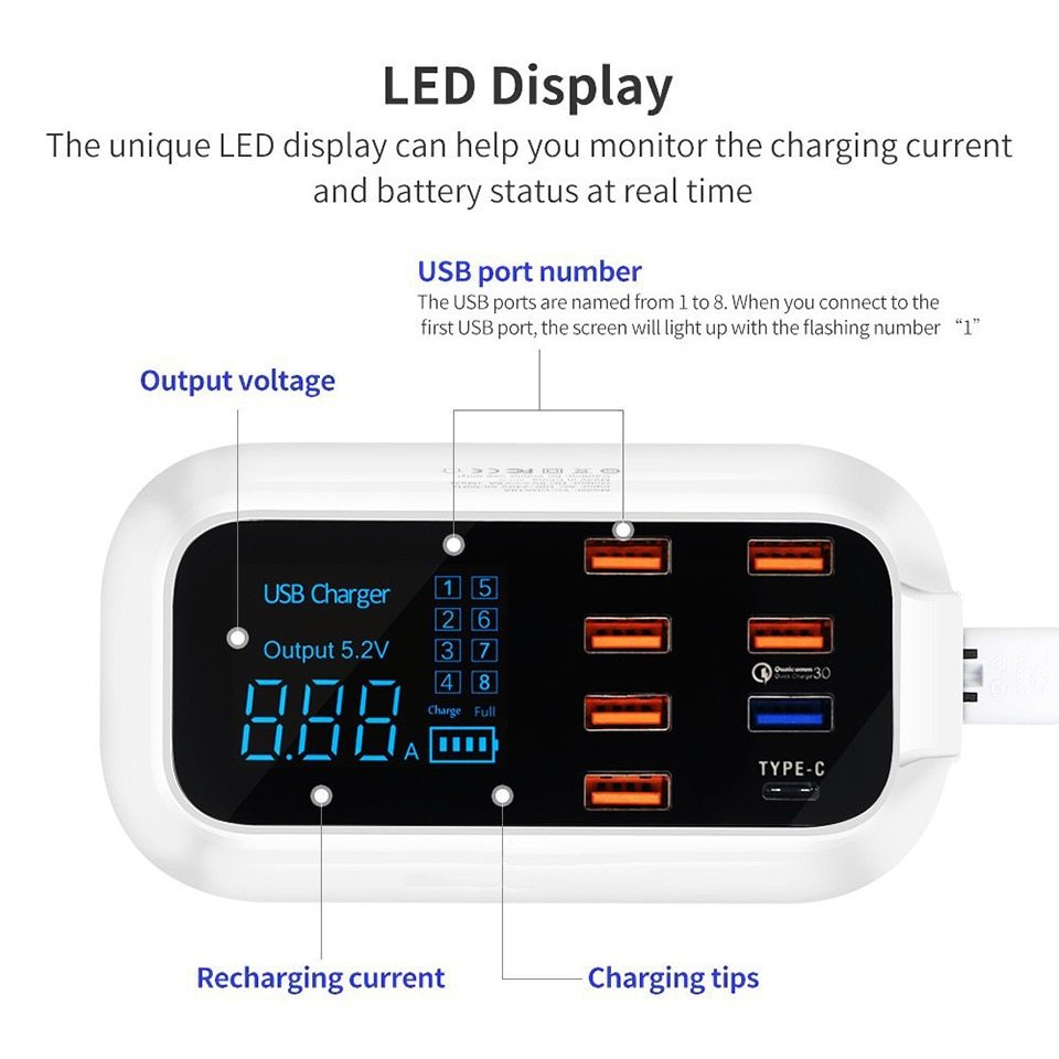 Quick Charge 3.0 Vanlig Smart USB-laddarstation