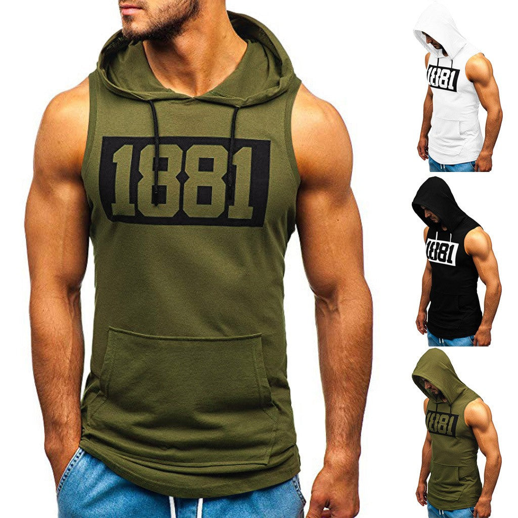 Men's Sleeveless Vest Letter Printed Hoodie Sports Tops