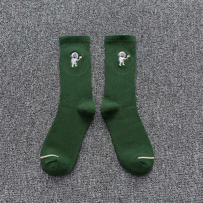 Embroidered cotton socks astronaut all-match socks sports socks