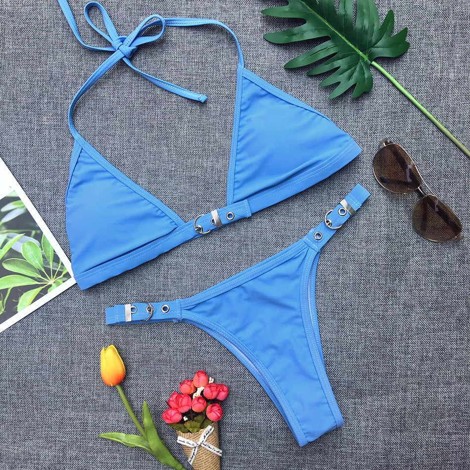 Badkläder Justera Baddräkt för kvinnor Bikinis Sexig Solid Baddräkt Kvinna Svart String bikini Set Brasilianska Baddräkter