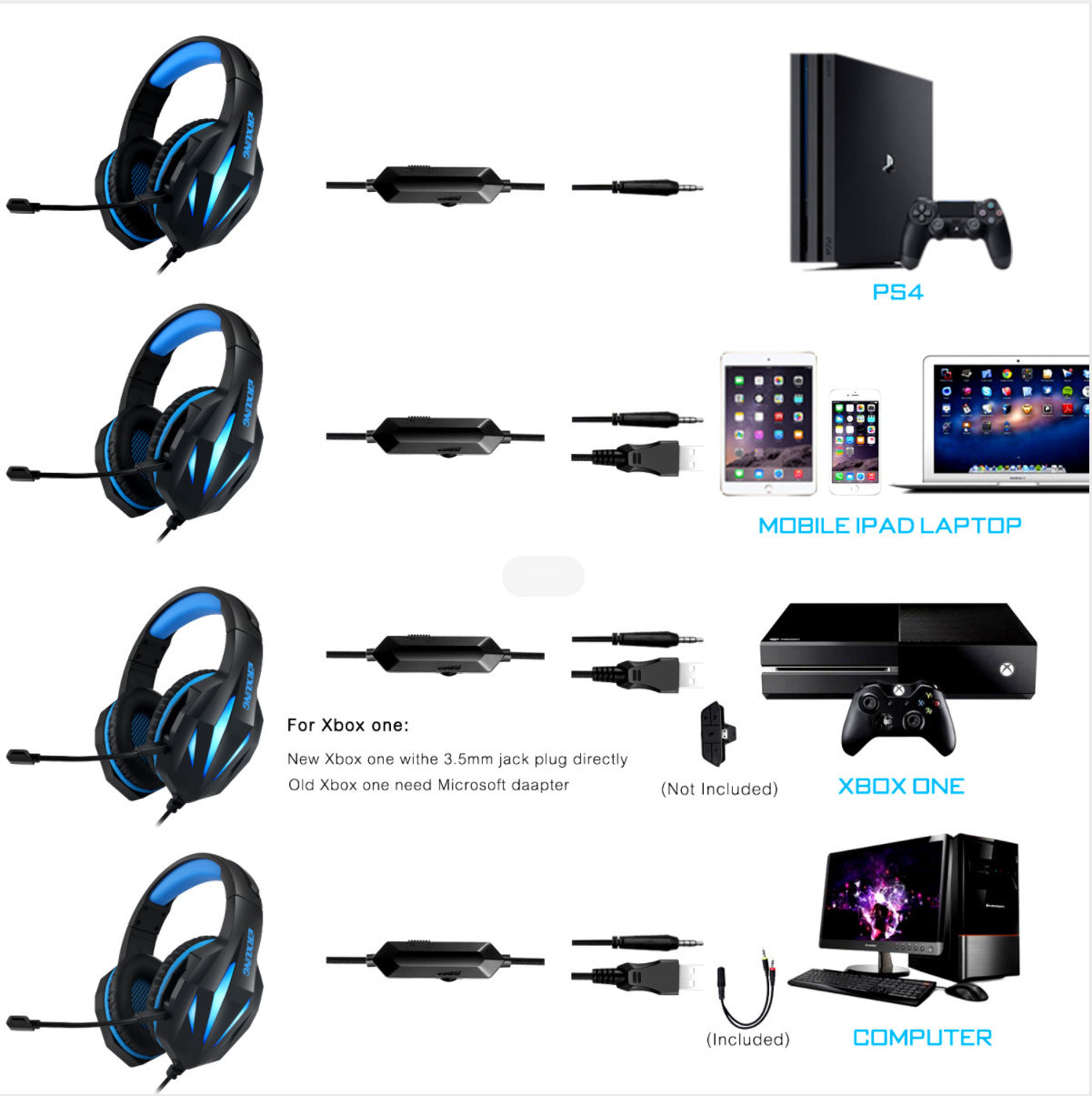 Headset Gaming Headset med lysande trådbundet gamingheadset