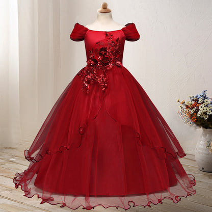 En-axel Princess Flower Dress Kostym