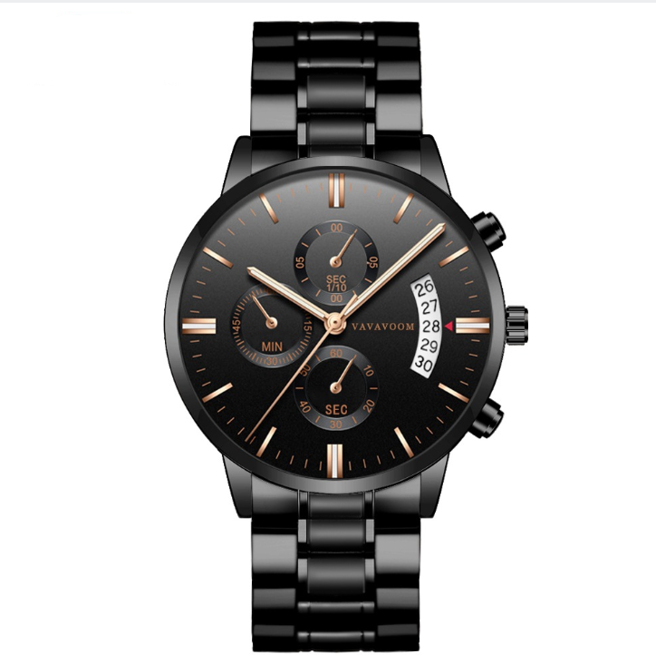 Montres en acier inoxydable pour hommes avec calendrier de loisirs d'affaires montres à Quartz étanche montres en acier raffiné noir