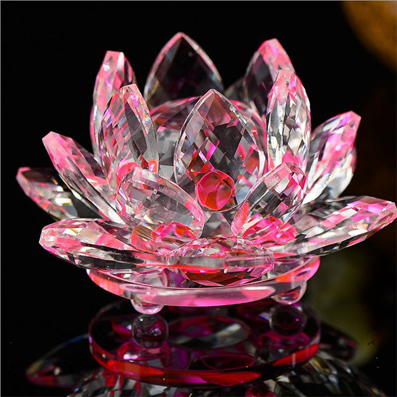 80 mm Kvartskristall Lotus Blomma Hantverk Glas Pappersvikt Fengshui Ornament Figuriner Hem Bröllopsfest Inredning Presenter Souvenir