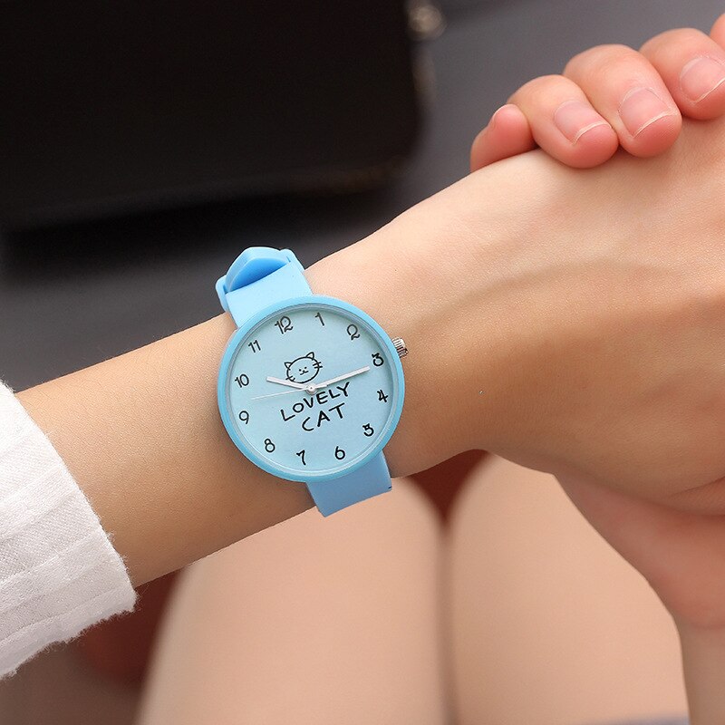 Montre à Quartz en Silicone pour enfants, montre-bracelet couleur bonbon, pour étudiantes, horloge pour filles, mode chat, montre-bracelet pour dames 