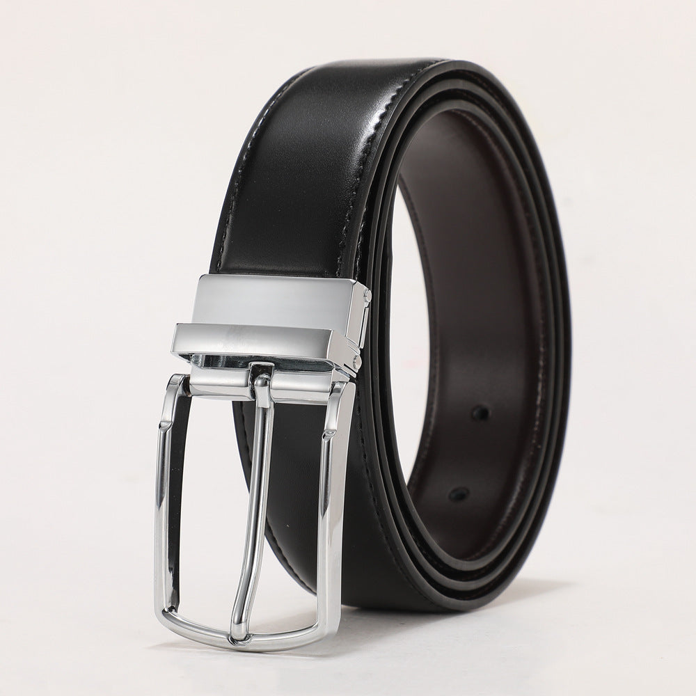 Ceinture à boucle ardillon double face en cuir véritable pour hommes