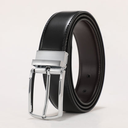 Ceinture à boucle ardillon double face en cuir véritable pour hommes