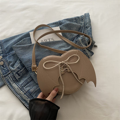 Heart Shape Bag Strap Design Bat Wings One Shoulder Crossbody Bag