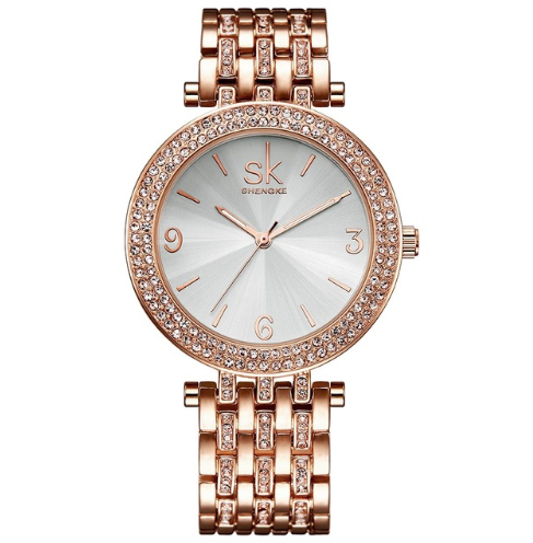 Shengke Luxury Women Watch Brands Crystal Sliver Dial Fashion Design Bracelet Watches Ladies Womenwrist Watches Relogio Feminino